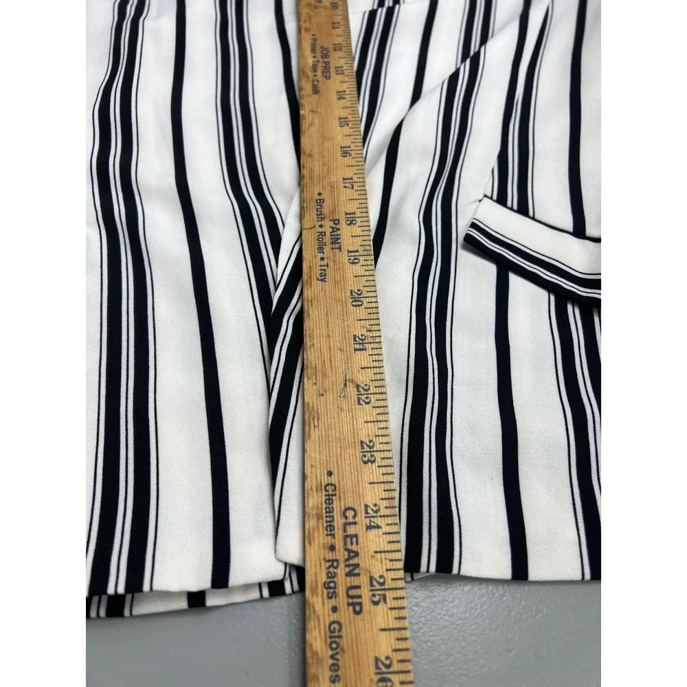Endless Love Womens Striped Open Front Blazer Black White Ruched 3/4 Sleeve L‎
